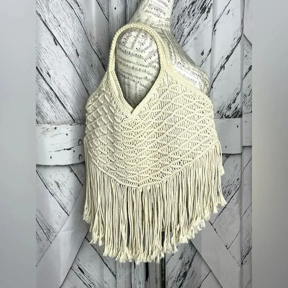 Area Stars Macrame Fringe Boho Handbag
